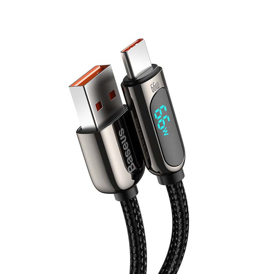 Data- och laddningskabel USB-A - USB-C Baseus Display snabbladdning, 66W, 1m, svart CASX020001 CASX020001