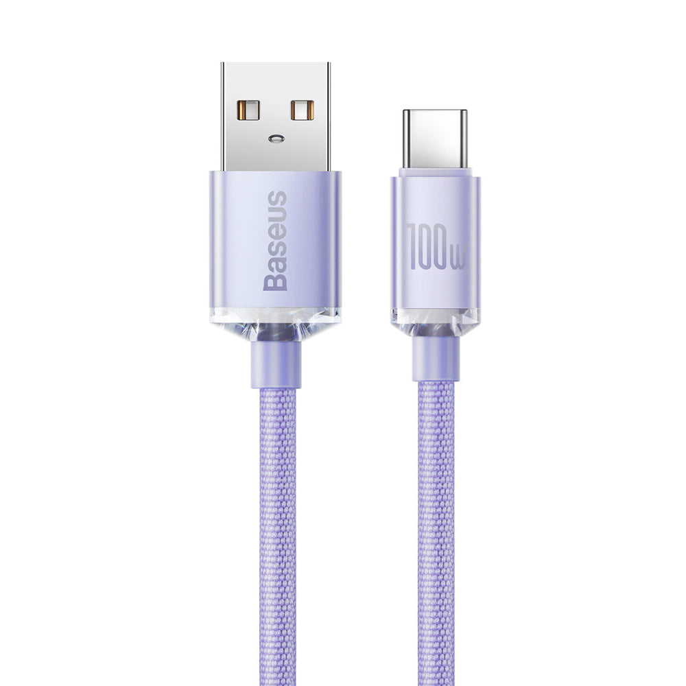 USB-A till USB-C Baseus Crystal Shine Series data- och laddningskabel, 100W, 1.2m, Lila CAJY000405