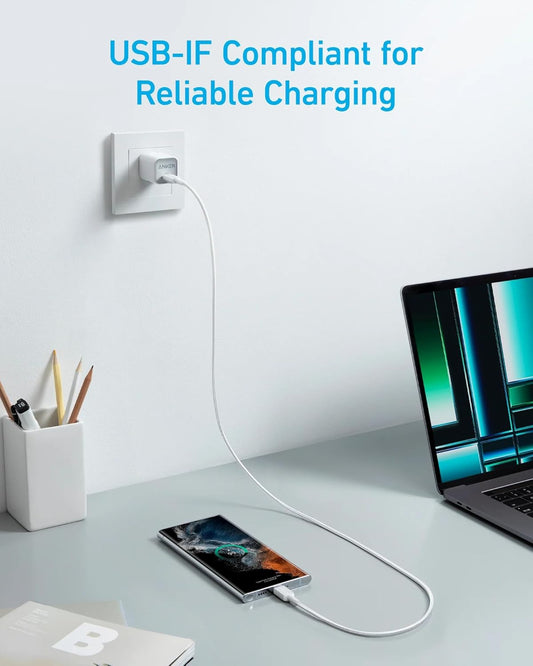 USB-C data- och laddningskabel - USB-C Anker 322, 60W, 0,9m, vit A81F5G21