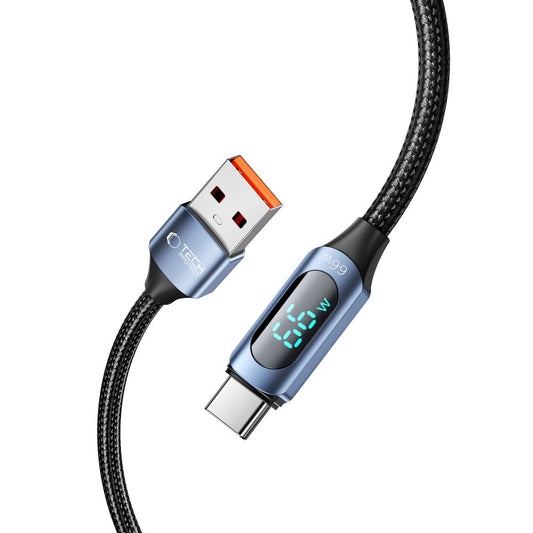 USB-A - USB-C Tech-Protect Ultraboost LED data- och laddningskabel, 66W, 1m, blå