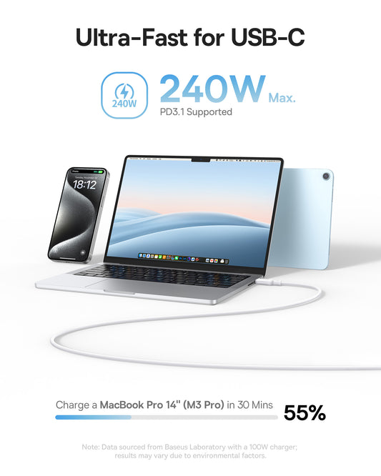 USB-C till USB-C Data- och Laddningskabel Baseus PicoGo, 240W, 1m, Vit P10376800211-00