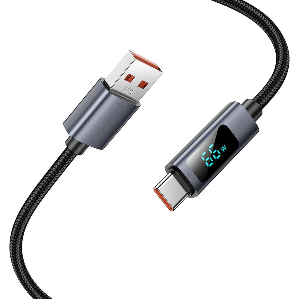 USB-A till USB-C data- och laddningskabel HOCO Display X112, 100W, 1m, Svart