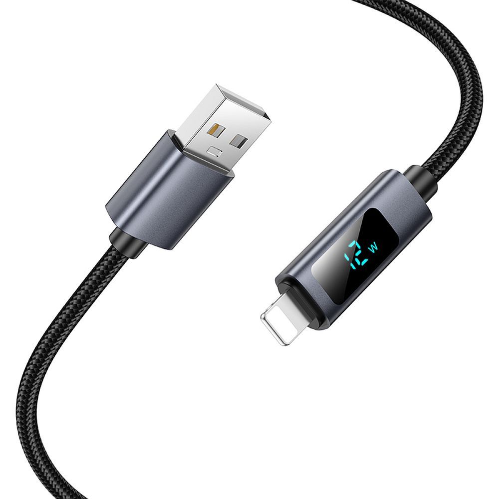 Data- och laddningskabel USB-A - Lightning HOCO Display X112, 18W, 1m, Svart