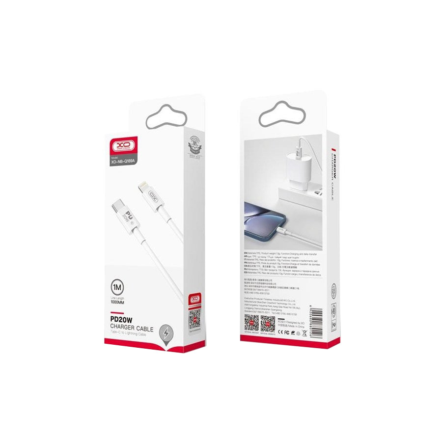USB-C till Lightning Data- och Laddningskabel XO Design NB-Q189A, 20W, 1m, Vit