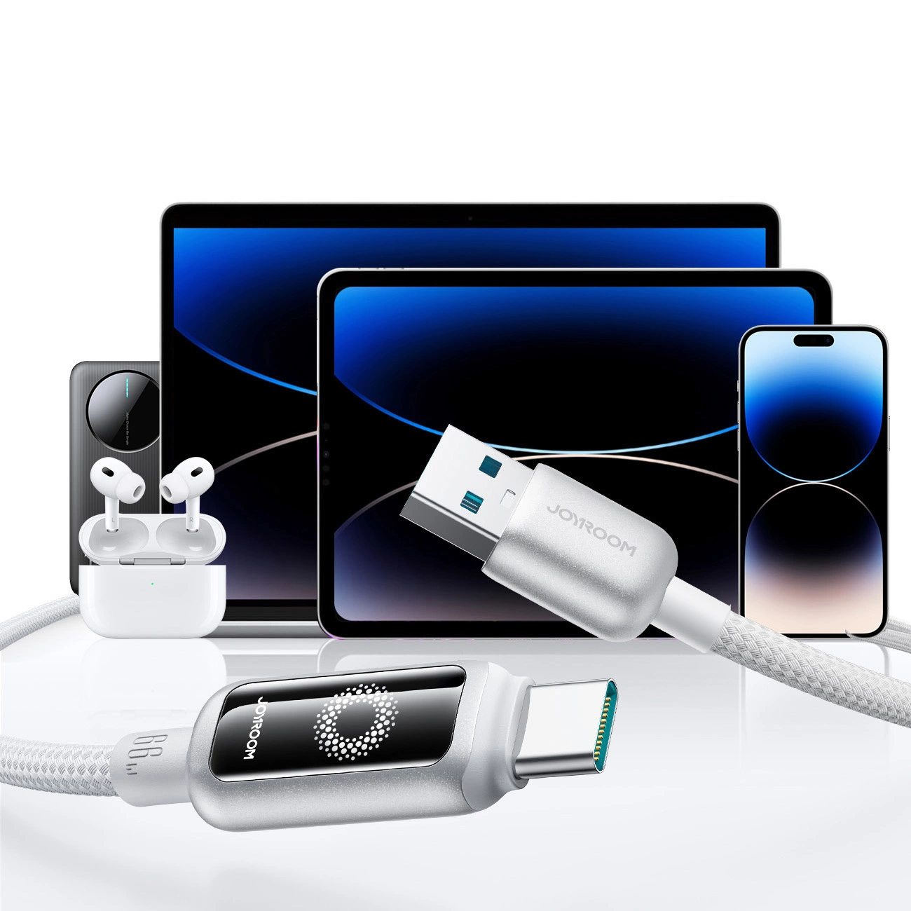 USB-A to USB-C Data and Charging Cable Joyroom S-A55 StarFlight Display, 66W, 1.2m, White