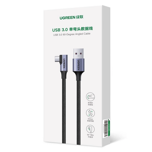 Data- och laddningskabel USB-A - USB-C UGREEN US385 Vinklad, 60W, 1m, Grå