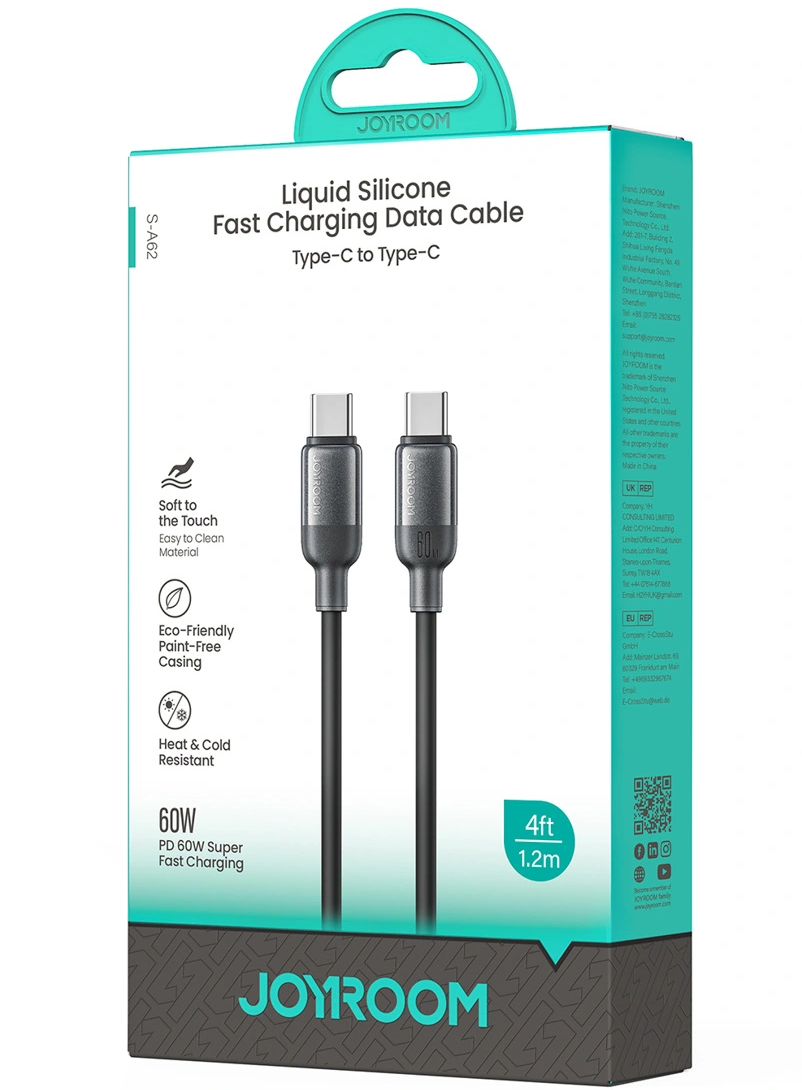 USB-C Data- och Laddningskabel - USB-C Joyroom S-A62 Lively, 60W, 1,2m, Svart