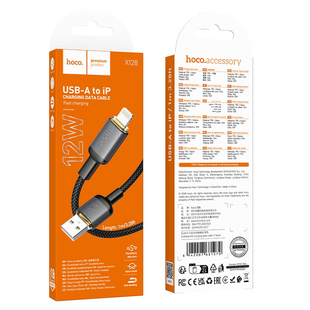 USB-A till Lightning data- och laddningskabel HOCO X128 Benefit, 12W, 1m, svart