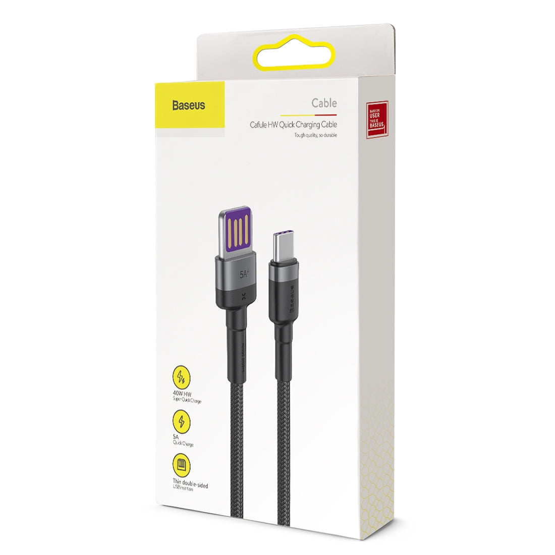 USB-A till USB-C Data- och Laddningskabel Baseus Cafule Special Edition, 40W, 1m, Grå CATKLF-PG1