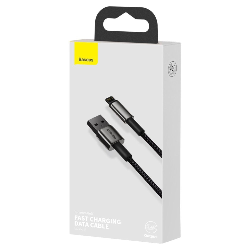 USB till Lightning Data- och Laddningskabel Baseus Tungsten Gold, 2m, 2.4A, Svart CALWJ-A01