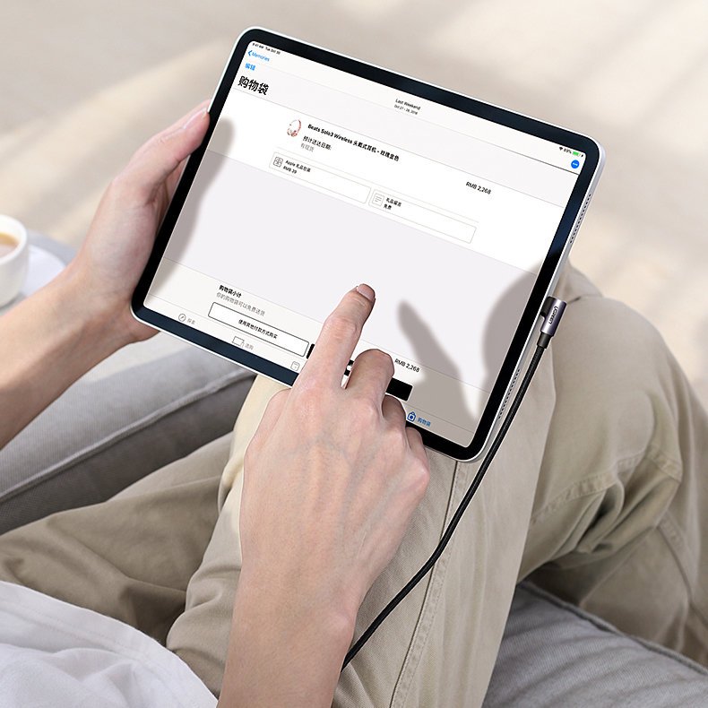 USB-C till USB-C data- och laddningskabel UGREEN US255 Angled, 60W, 1m, Grå