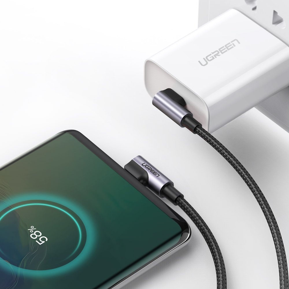 USB-C data- och laddningskabel - USB-C UGREEN US323 USB-C vinklad, 60W, 1m, svart