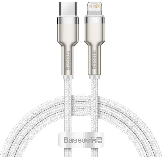 USB-C till Lightning-laddnings- och datakabel Baseus Cafule Metal Series, 20W, 2m, Vit CATLJK-B02