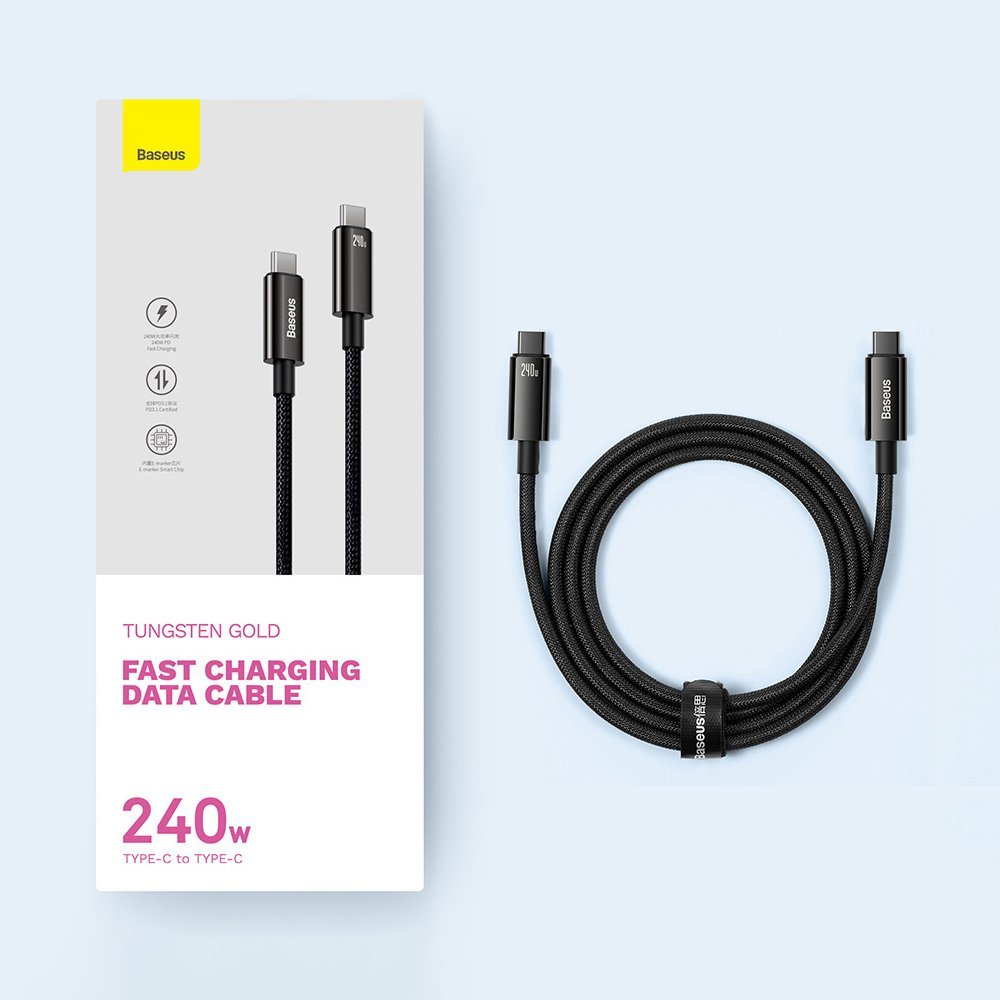 USB-C data- och laddningskabel - USB-C Baseus Tungsten Gold, 240W, 2m, svart CAWJ04010101