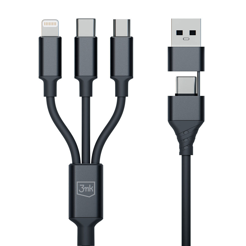 USB-A / USB-C - Lightning / microUSB / USB-C 3MK Hyper 3in1 laddningskabel, 12W, 1.5m, Svart