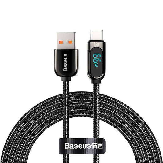 Data- och laddningskabel USB-A - USB-C Baseus Display snabbladdning, 66W, 1m, svart CASX020001 CASX020001