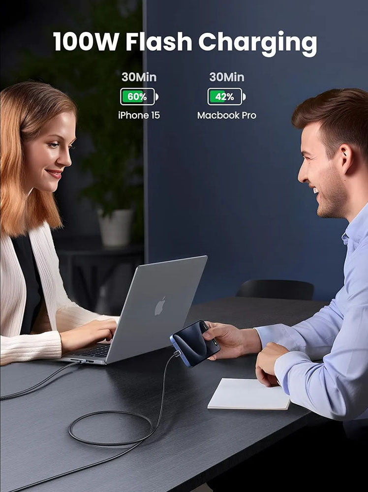 USB-C - USB-C Data- och Laddningskabel UGREEN L512, 100W, 0.5m, Grå