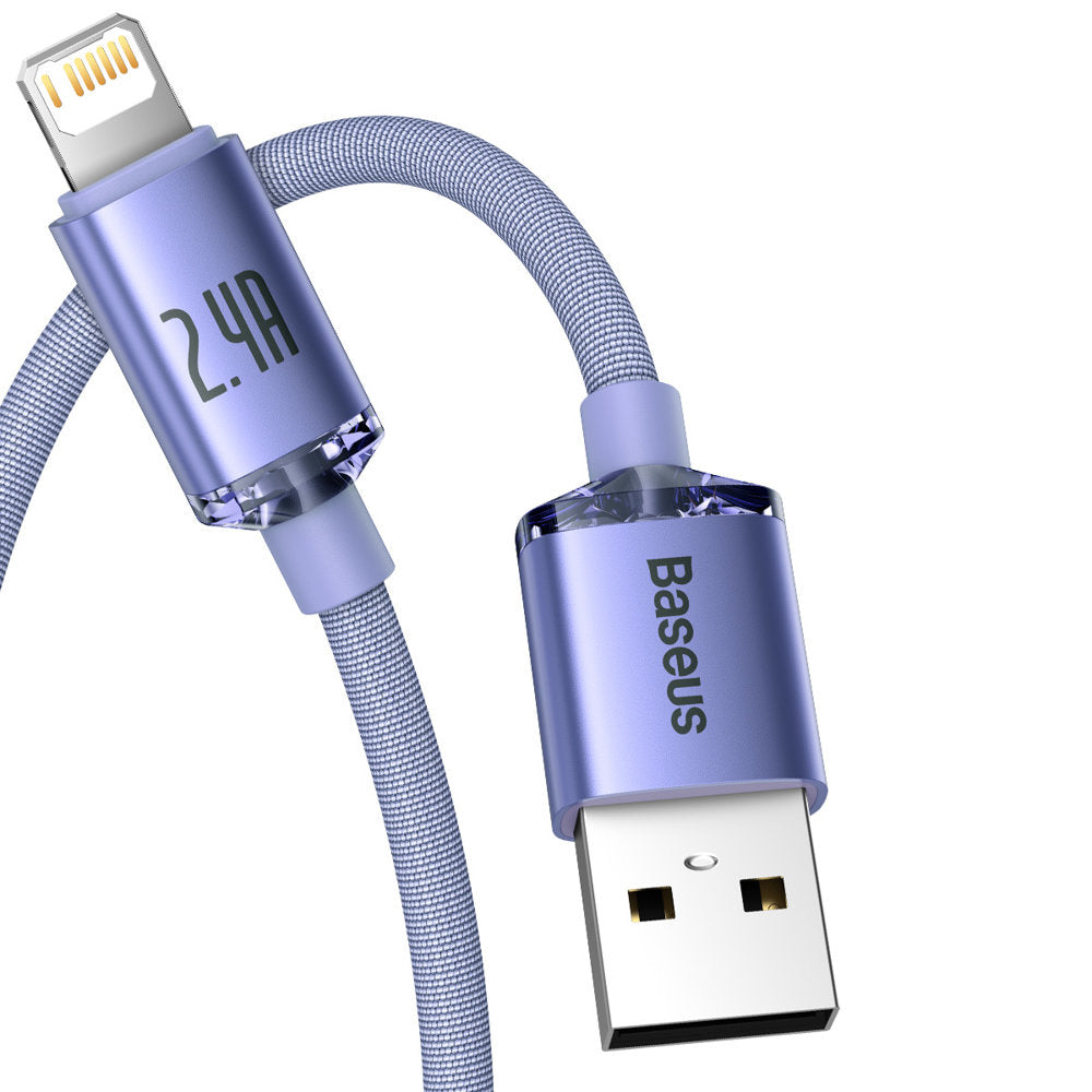 Data- och laddningskabel USB-A - Lightning Baseus Crystal Shine Series, 18W, 2m, Lila CAJY000105