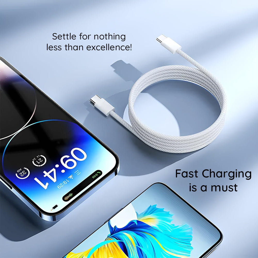USB-C till USB-C data- och laddningskabel Lito LD04CC, 60W, 2m, Vit