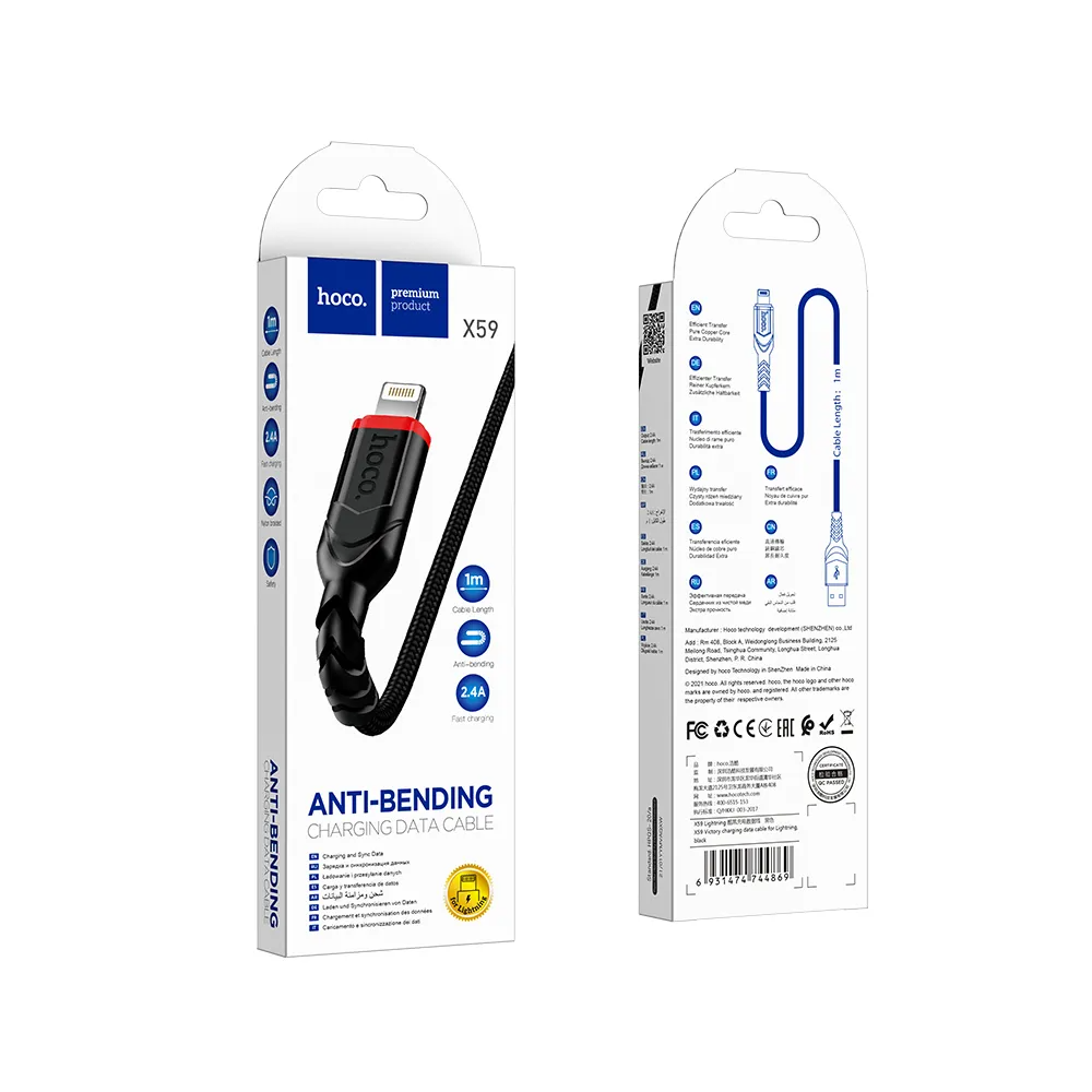 Data- och laddningskabel USB-A - Lightning HOCO X59 Victory, 18W, 1m, Svart