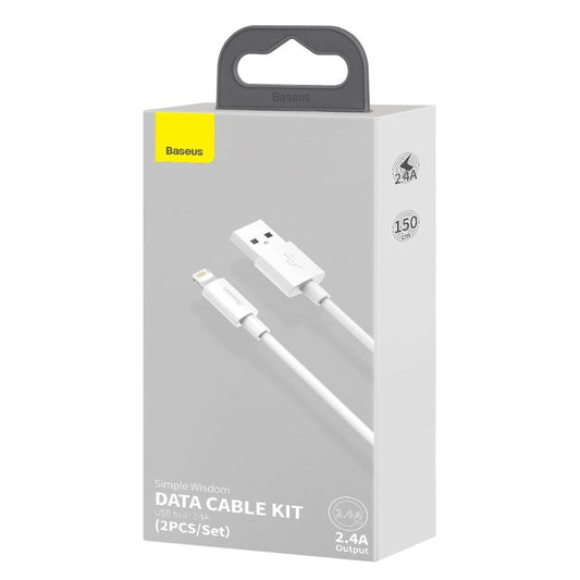 Data- och laddningskabel USB-A - Lightning Baseus Simple Wisdom, 18W, 1,5m, Set 2 delar, Vit TZCALZJ-02