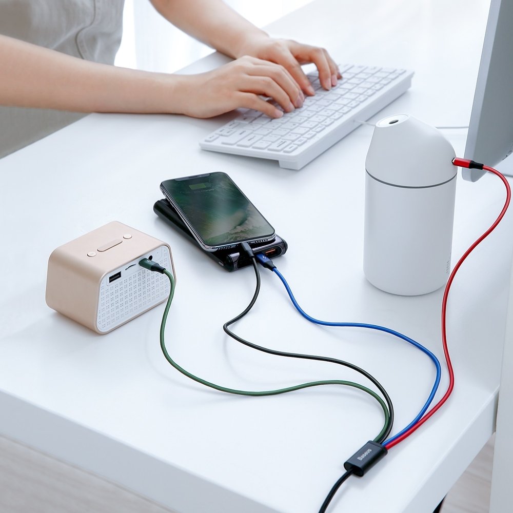 USB-A Laddningskabel - 2 x Lightning / microUSB / USB-C Baseus Rapid 4in1, 20W, 1.2m, Svart CA1T4-A01