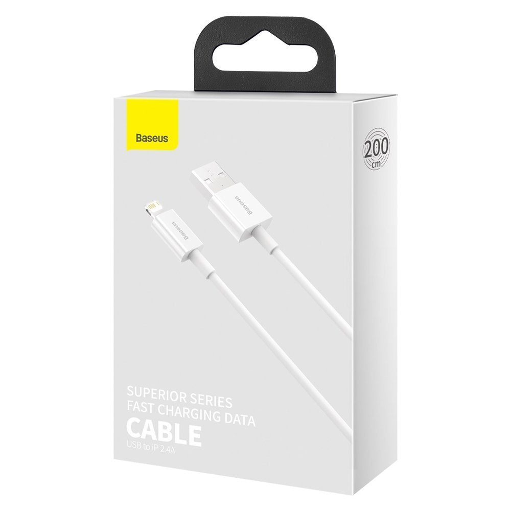 Data- och laddningskabel USB-A - Lightning Baseus Superior Series, 20W, 2m, vit CALYS-C02