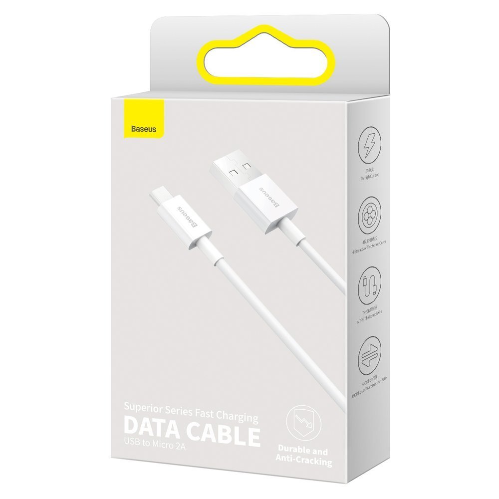 USB-A till microUSB-kabel Baseus Superior Series, 18W, 2m, Vit CAMYS-A02