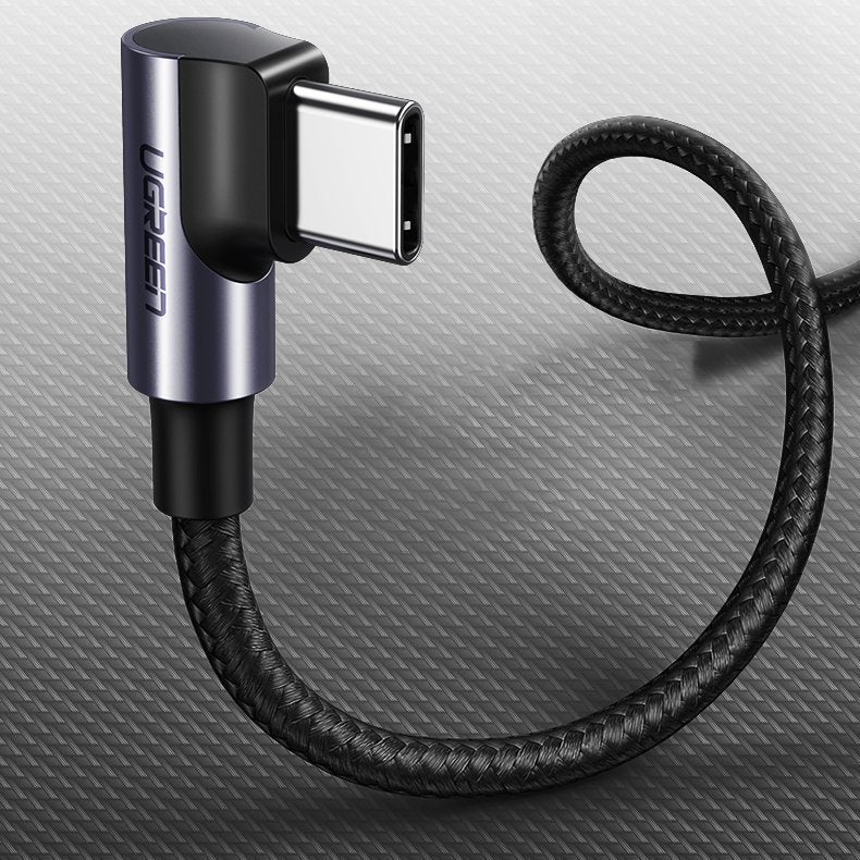 USB-C till USB-C data- och laddningskabel UGREEN US255 Angled, 60W, 1m, Grå