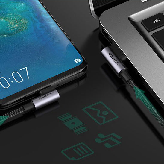 Data- och laddningskabel från USB-A till USB-C UGREEN US255 Vinklad, 60W, 1m, Grå