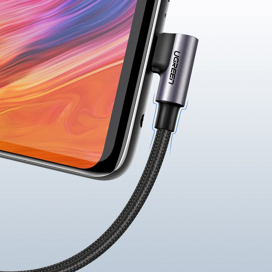 Data- och laddningskabel USB-A till USB-C UGREEN US284 Angled, 18W, 1m, Grå