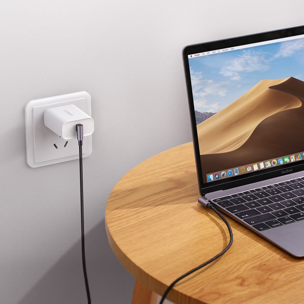 USB-C data- och laddningskabel - USB-C UGREEN US323 USB-C vinklad, 60W, 1m, svart
