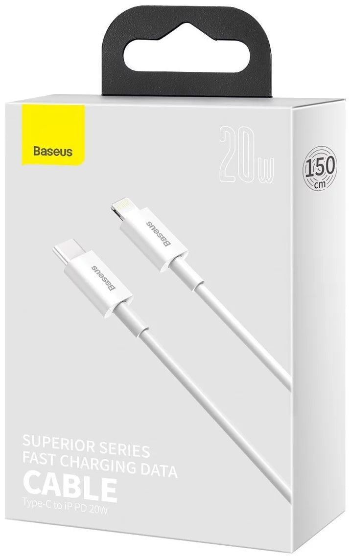 Data- och laddningskabel USB-C - Lightning Baseus Superior Series, 20W, 1.5m, Vit CATLYS-B02