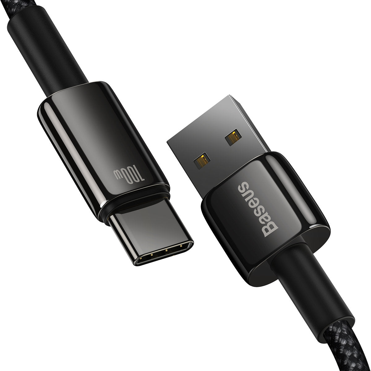 USB-A till USB-C Baseus Tungsten Gold, 100W, 2m, svart CAWJ00010101