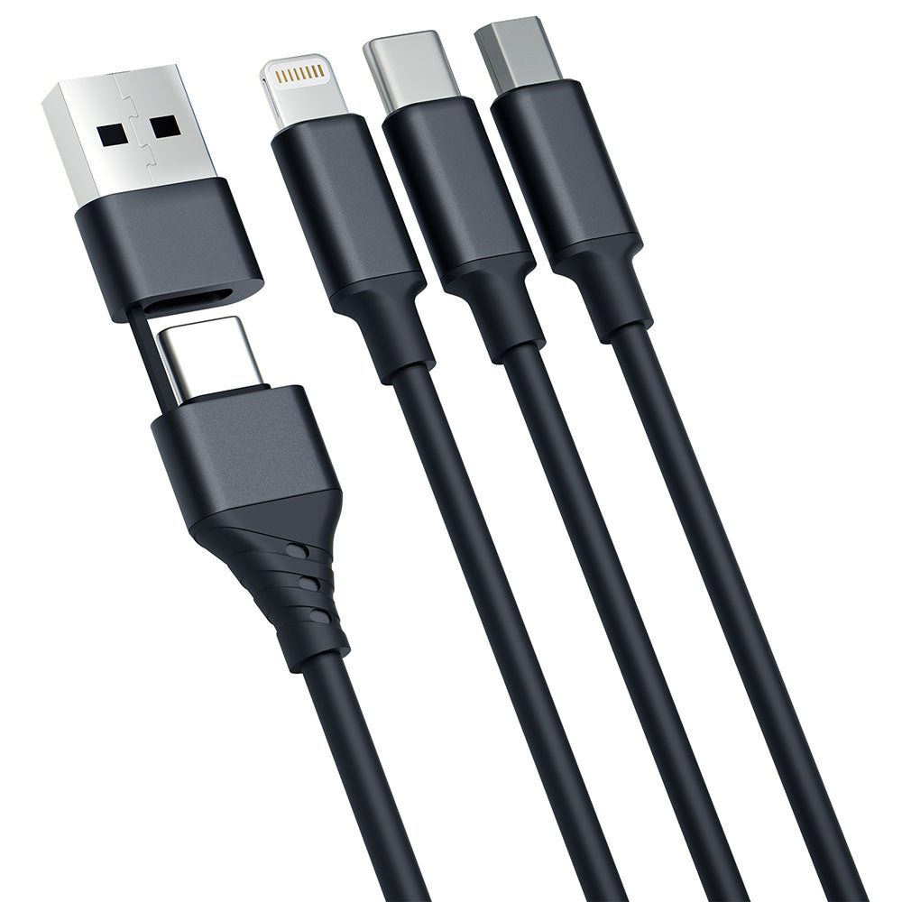 USB-A / USB-C - Lightning / microUSB / USB-C 3MK Hyper 3in1 laddningskabel, 12W, 1.5m, Svart