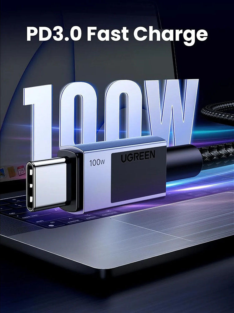 USB-C - USB-C Data- och Laddningskabel UGREEN L512, 100W, 0.5m, Grå