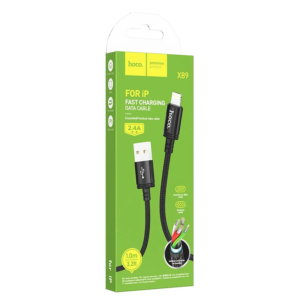 USB-A - Lightning Data- och Laddningskabel HOCO X89, 18W, 1m, Svart