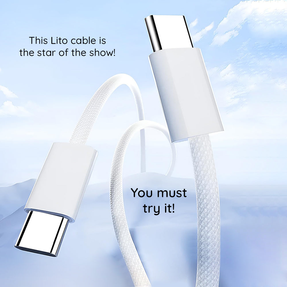 USB-C till USB-C data- och laddningskabel Lito LD04CC, 60W, 2m, Vit
