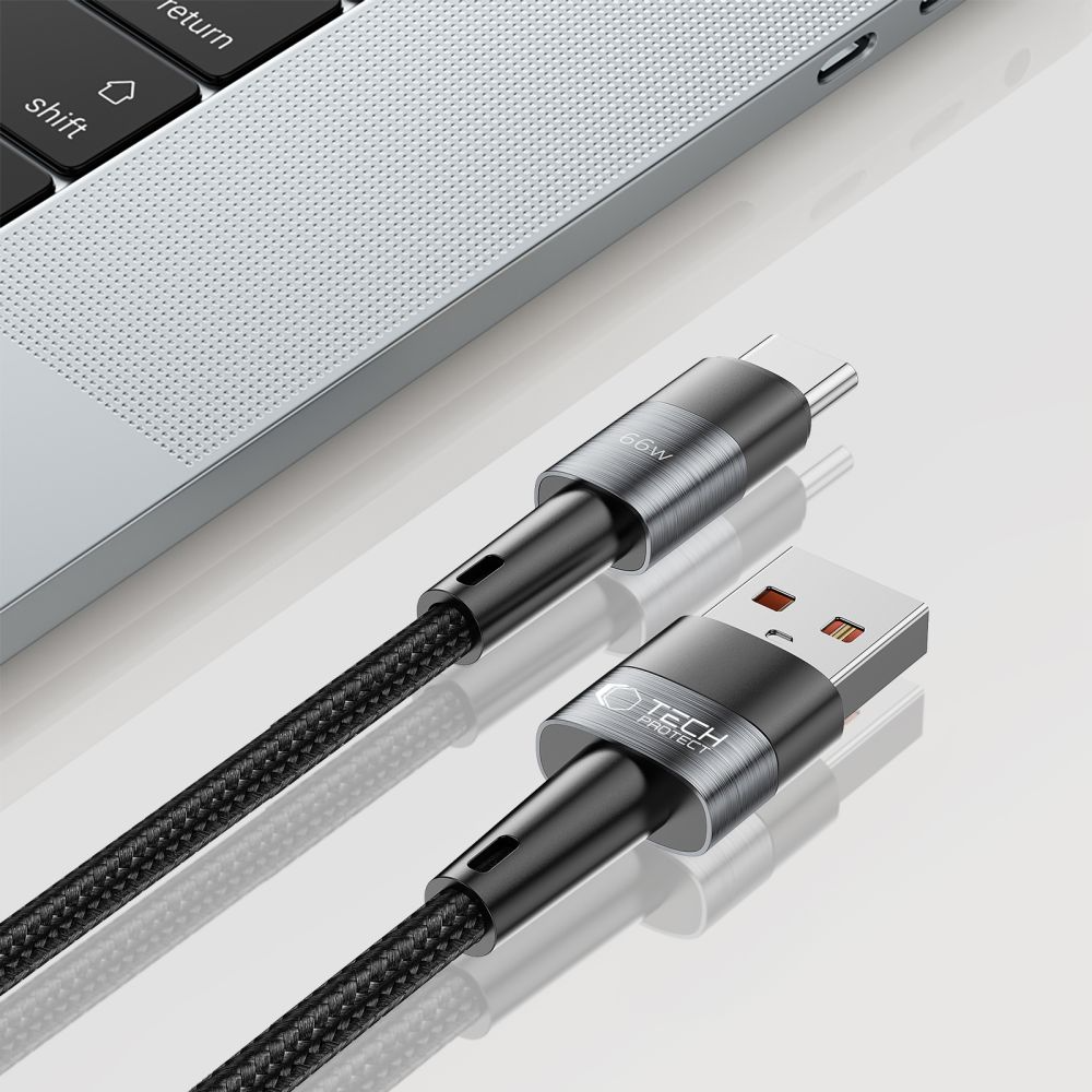 USB-A till USB-C data- och laddningskabel Tech-Protect Ultraboost, 66W, 0,5m, Grå