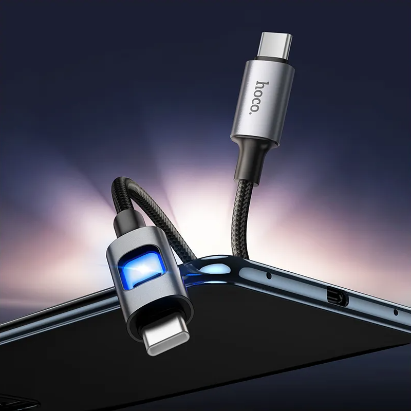 USB-C Data- och laddningskabel - USB-C HOCO U144 Led, 60W, 1,2m, Svart