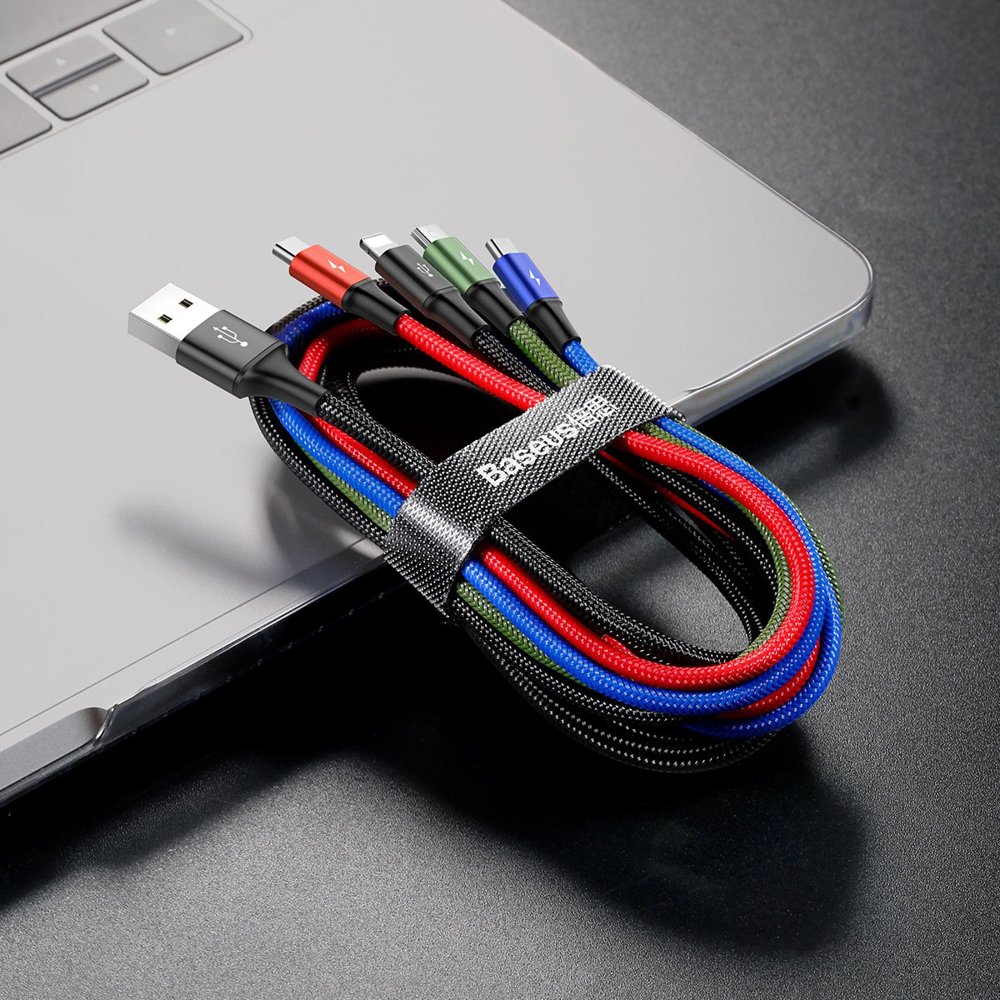 USB-A Laddningskabel - 2 x Lightning / microUSB / USB-C Baseus Rapid 4in1, 20W, 1.2m, Svart CA1T4-A01