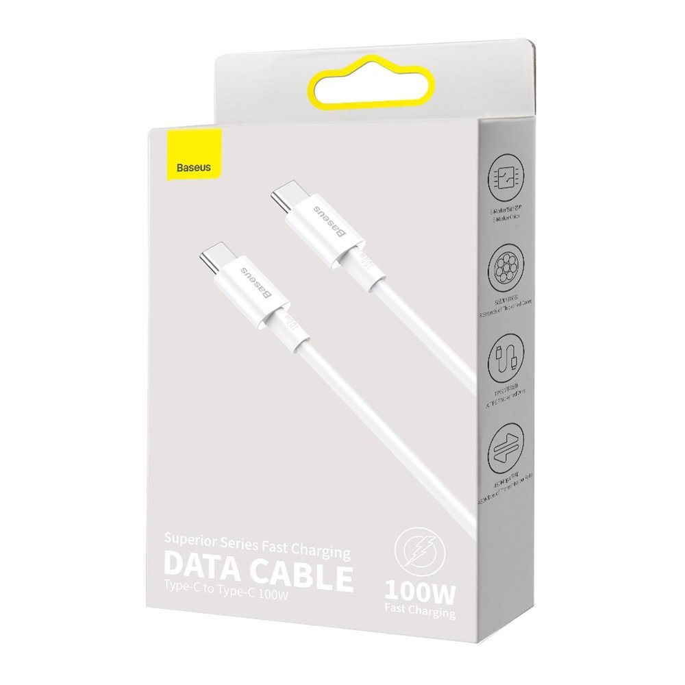 USB-C Data- och laddningskabel - USB-C Baseus Superior Series, 100W, 2m, Vit CATYS-C02