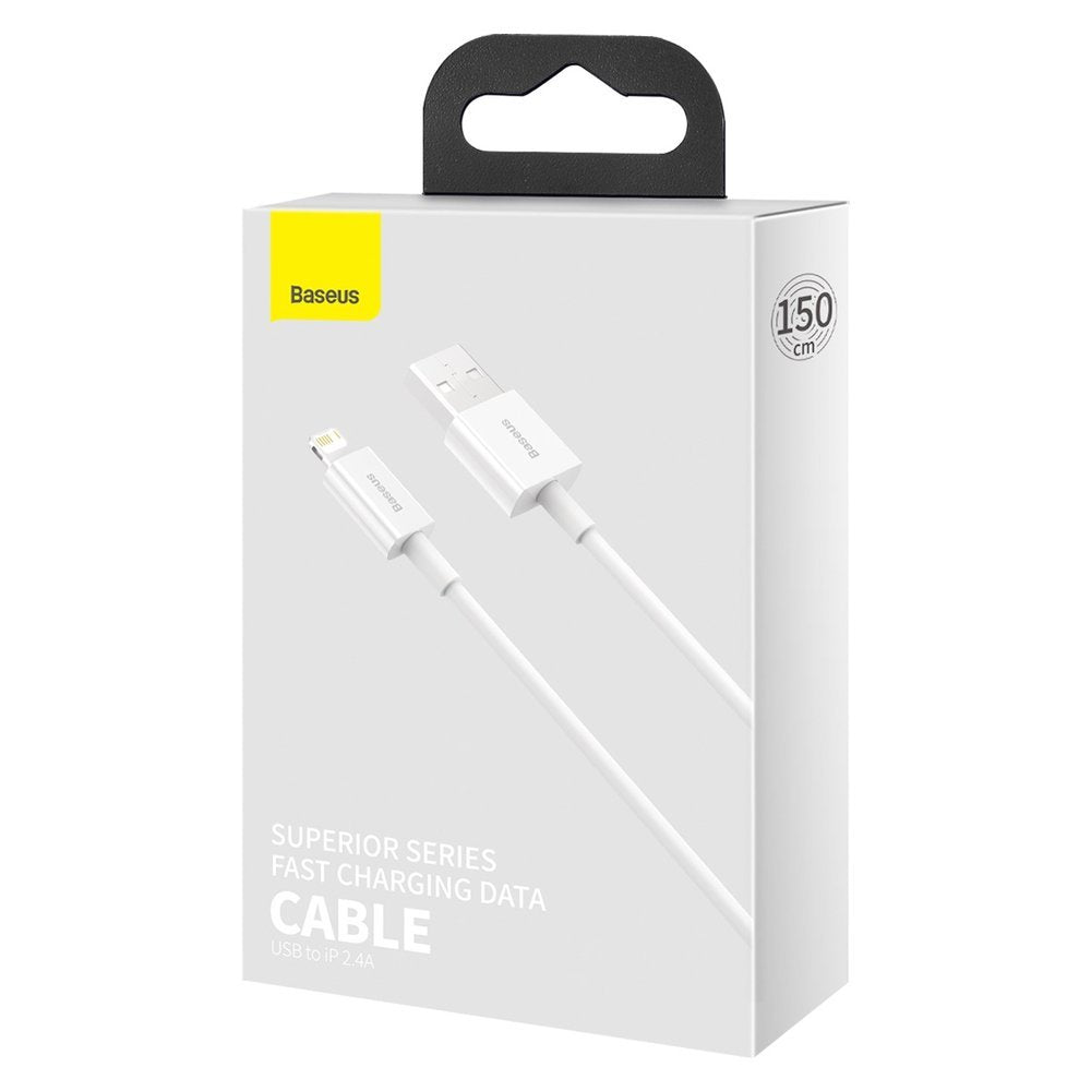 Data- och laddningskabel USB-A - Lightning Baseus Superior Series, 20W, 1.5m, Vit CALYS-B02