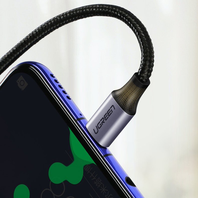 USB-C till USB-C data- och laddningskabel UGREEN US255 Angled, 60W, 1m, Grå