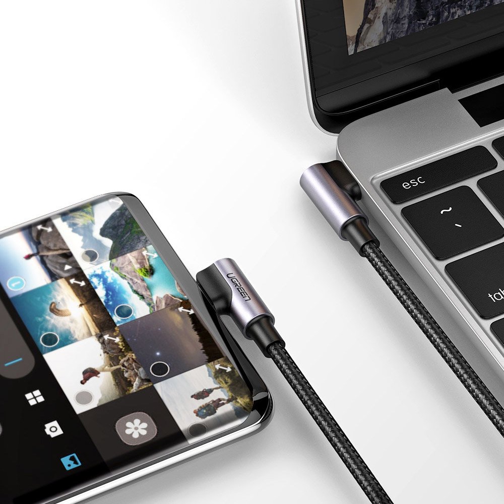 USB-C data- och laddningskabel - USB-C UGREEN US323 USB-C vinklad, 60W, 1m, svart