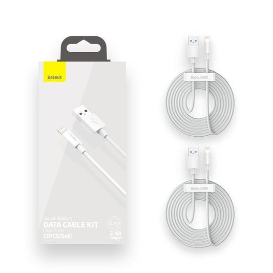 Data- och laddningskabel USB-A - Lightning Baseus Simple Wisdom, 18W, 1,5m, Set 2 delar, Vit TZCALZJ-02