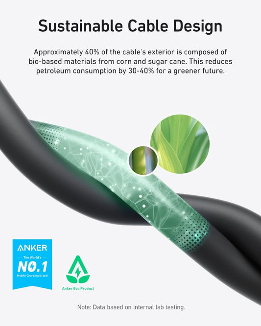 USB-C data- och laddningskabel - USB-C Anker, 240W, 0,9m, svart A80N1H11