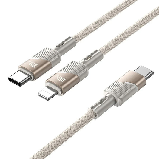 USB-C Data- och Laddningskabel - 2 x USB-C HOCO U139 2in1, 100W, 1.2m, Guld
