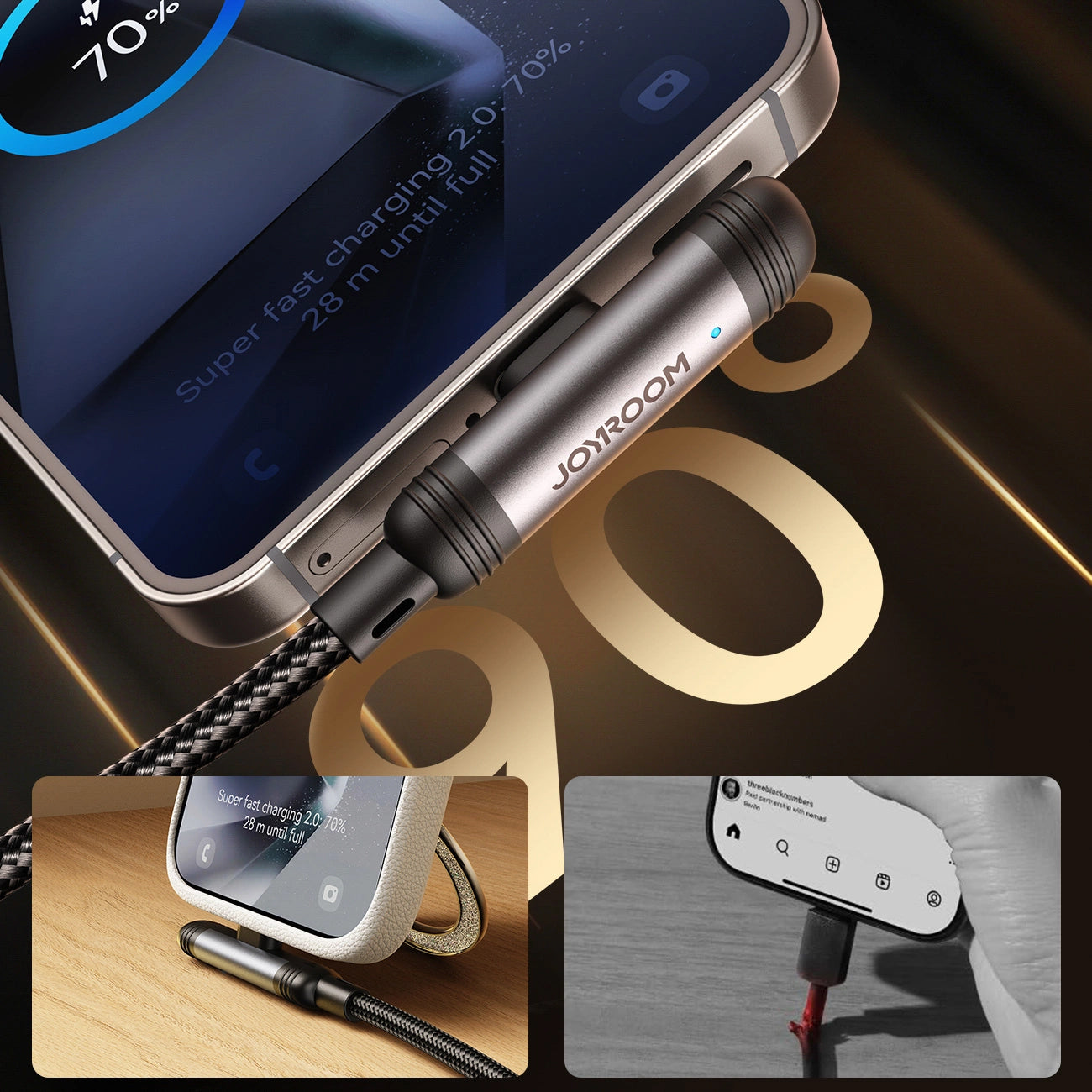 USB-C till USB-C data- och laddningskabel Joyroom S-A56 EnjoyX Angled, 60W, 1.2m, Svart