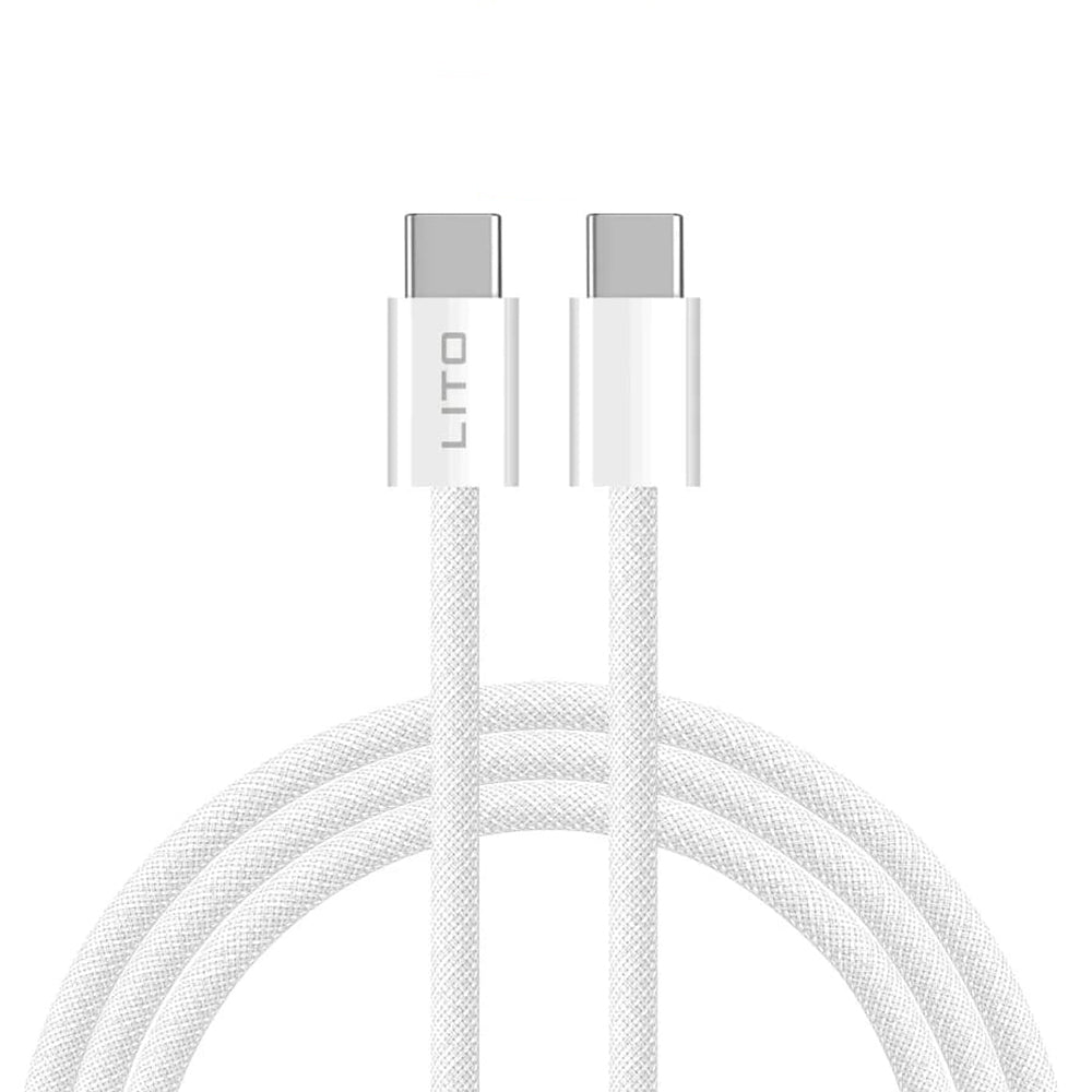 USB-C till USB-C data- och laddningskabel Lito LD04CC, 60W, 2m, Vit
